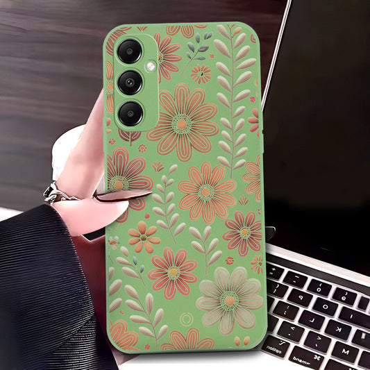 Samsung Galaxy A25 5G Cover - Light Green - D4 - ONation Floral Series - HQ Liquid Silicone Soft Case