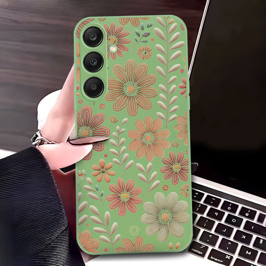 Samsung Galaxy S24 Cover - Light Green - D4 - ONation Floral Series - HQ Liquid Silicone Soft Case