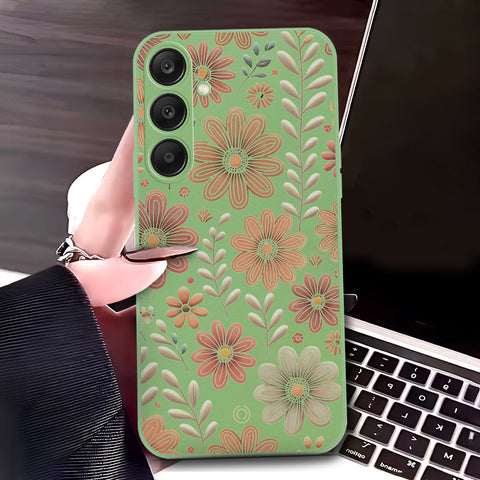 Samsung Galaxy S24 Plus Cover - Light Green - D4 - ONation Floral Series - HQ Liquid Silicone Soft Case