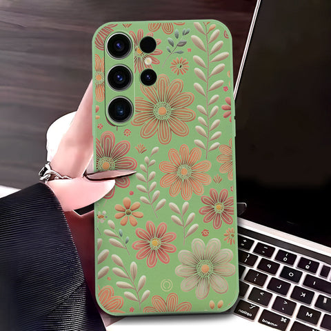 Samsung Galaxy S23 Ultra 5G Cover - Light Green - D4 - ONation Floral Series - HQ Liquid Silicone Soft Case