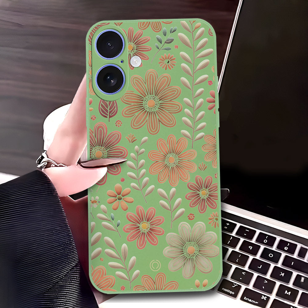 iPhone 17 Cover - Light Green - D4 - ONation Floral Series - HQ Liquid Silicone Soft Case
