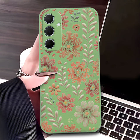 Samsung Galaxy A55 Cover - Light Green - D4 - ONation Floral Series - HQ Liquid Silicone Soft Case