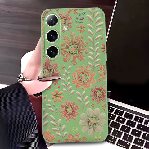 Samsung Galaxy A16 Cover - Light Green - D4 - ONation Floral Series - HQ Liquid Silicone Soft Case