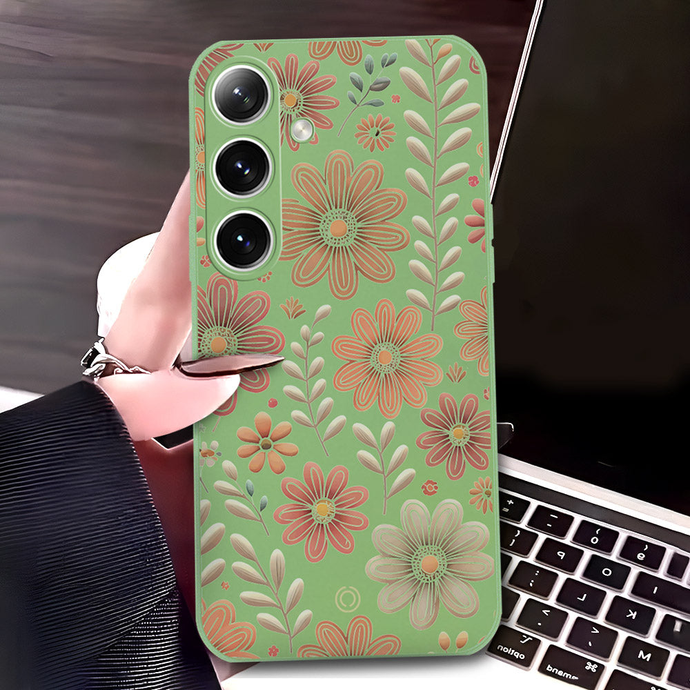 Samsung Galaxy A16 5G Cover - Light Green - D4 - ONation Floral Series - HQ Liquid Silicone Soft Case