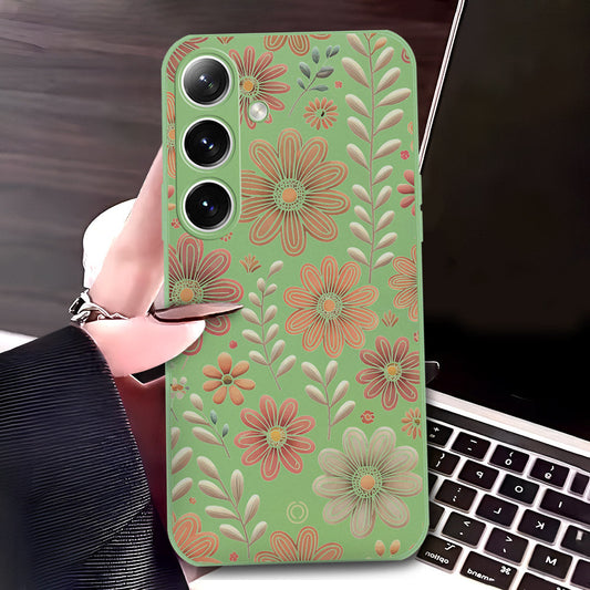 Samsung Galaxy A16 5G Cover - Light Green - D4 - ONation Floral Series - HQ Liquid Silicone Soft Case