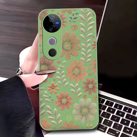 Vivo S19 Cover - Light Green - D4 - ONation Floral Series - HQ Liquid Silicone Soft Case