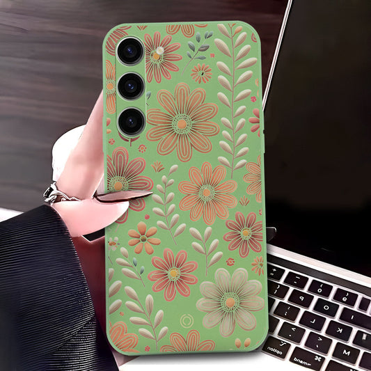 Samsung Galaxy S23 5G Cover - Light Green - D4 - ONation Floral Series - HQ Liquid Silicone Soft Case