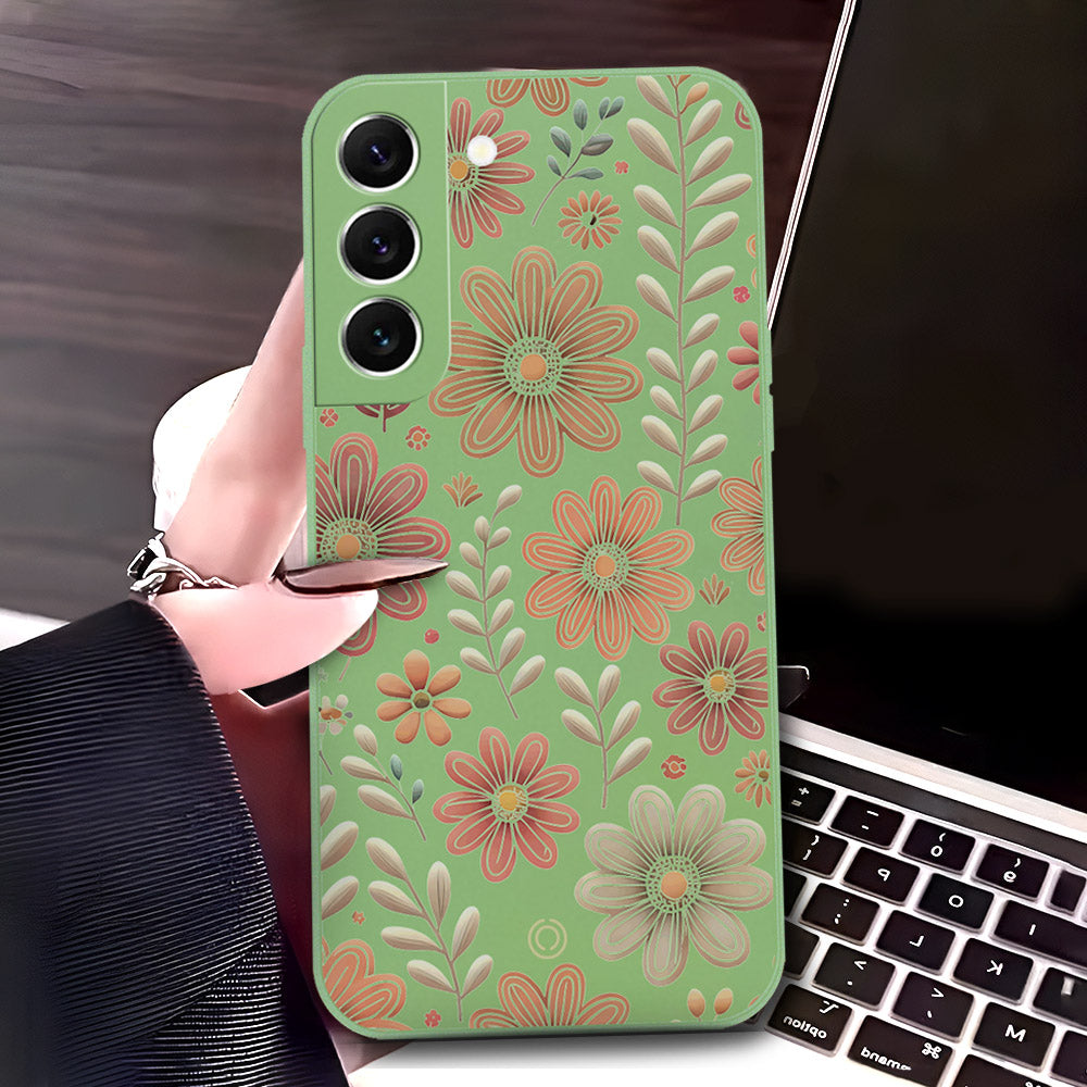 Samsung Galaxy S22 Plus 5G Cover - Light Green - D4 - ONation Floral Series - HQ Liquid Silicone Soft Case