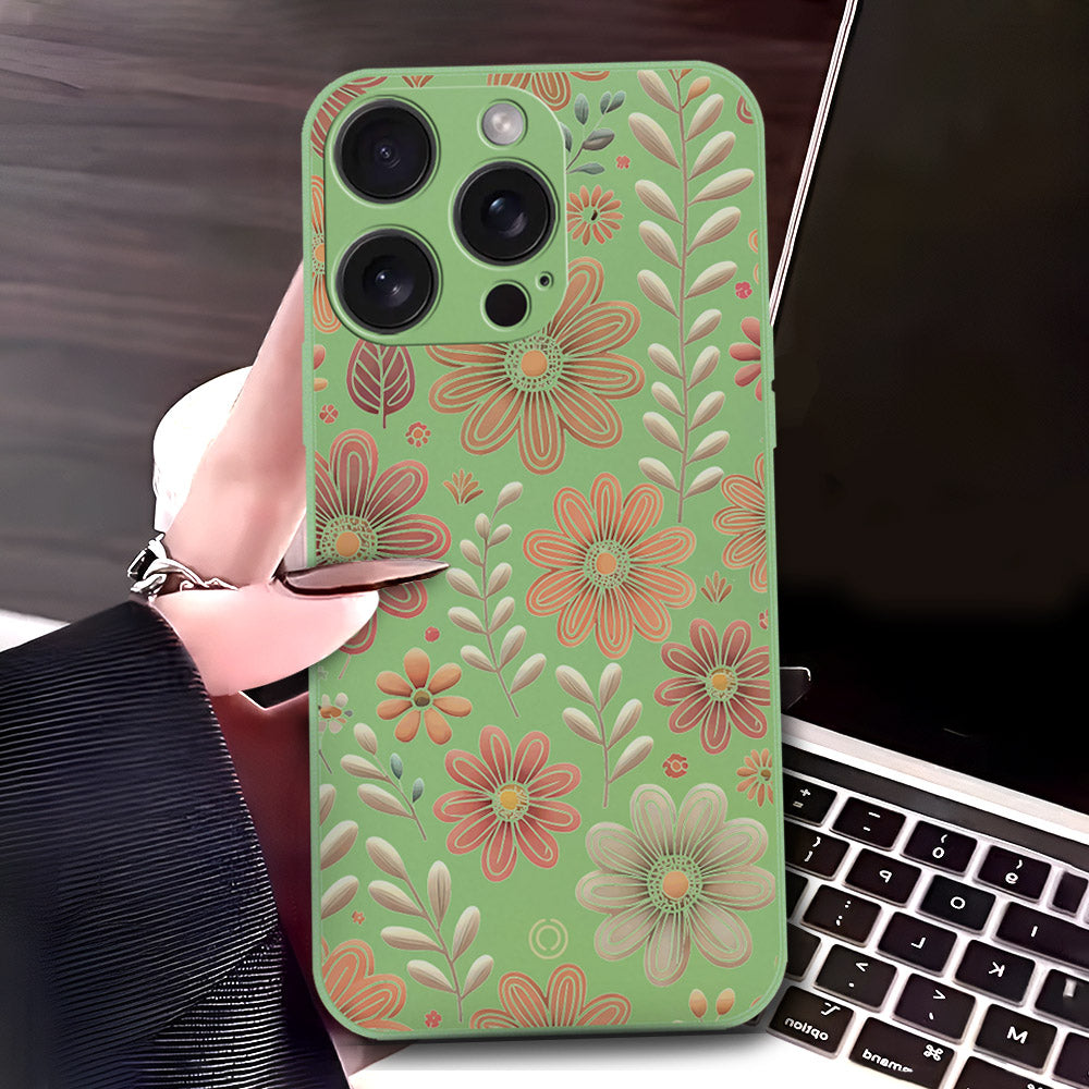 iPhone 15 Pro Cover - Light Green - D4 - ONation Floral Series - HQ Liquid Silicone Soft Case