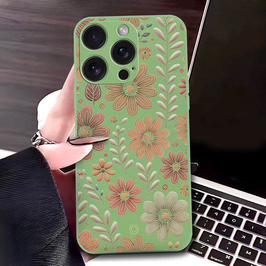 iPhone 15 Pro Cover - Light Green - D4 - ONation Floral Series - HQ Liquid Silicone Soft Case