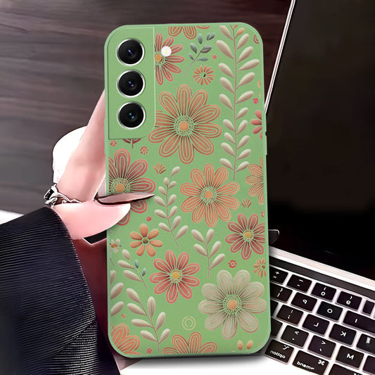 Samsung Galaxy S22 5G Cover - Light Green - D4 - ONation Floral Series - HQ Liquid Silicone Soft Case