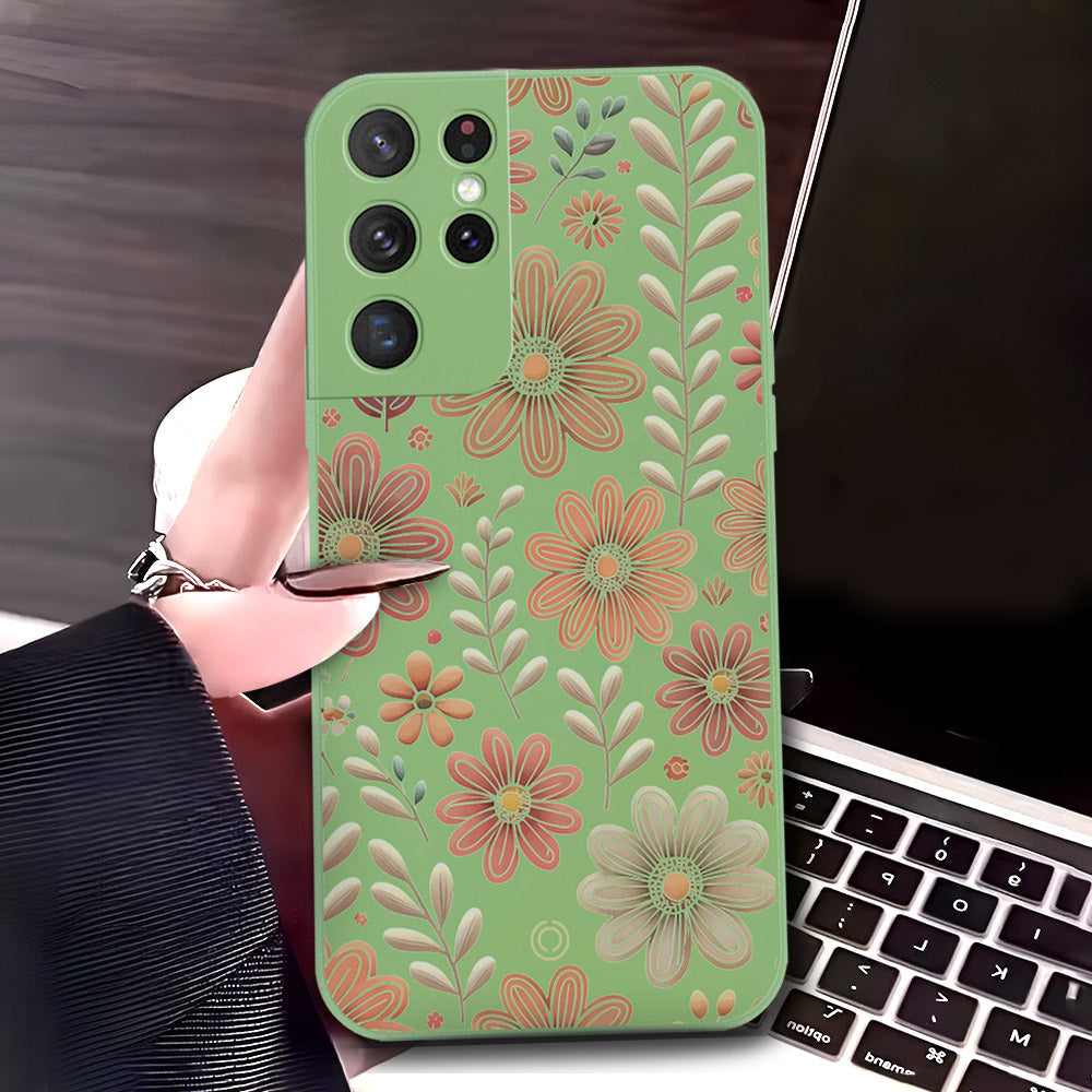 Samsung Galaxy S21 Ultra 5G Cover - Light Green - D4 - ONation Floral Series - HQ Liquid Silicone Soft Case