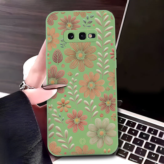 Samsung Galaxy S10e Cover - Light Green - D4 - ONation Floral Series - HQ Liquid Silicone Soft Case
