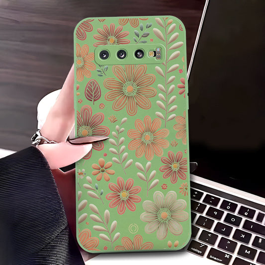 Samsung Galaxy S10 Cover - Light Green - D4 - ONation Floral Series - HQ Liquid Silicone Soft Case