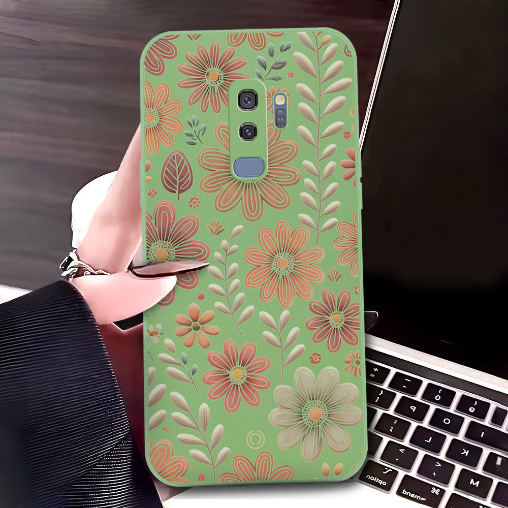 Samsung Galaxy S9 Plus Cover - Light Green - D4 - ONation Floral Series - HQ Liquid Silicone Soft Case