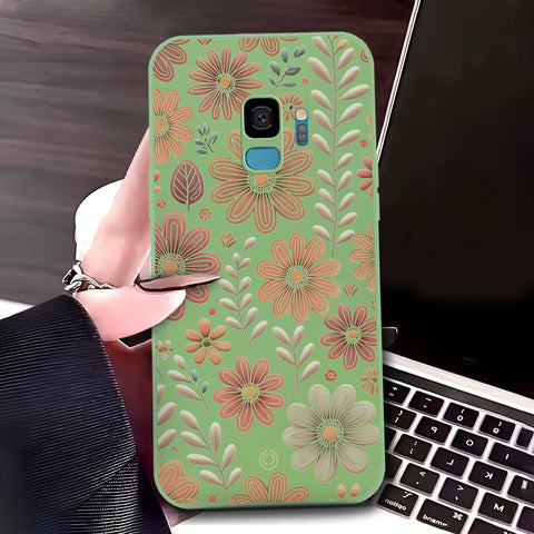 Samsung Galaxy S9 Cover - Light Green - D4 - ONation Floral Series - HQ Liquid Silicone Soft Case