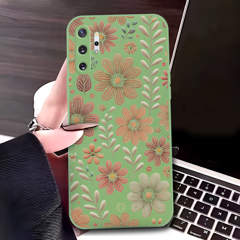 Samsung Galaxy Note 10 Plus Cover - Light Green - D4 - ONation Floral Series - HQ Liquid Silicone Soft Case