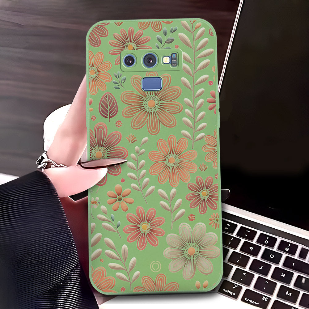 Samsung Galaxy Note 9 Cover - Light Green - D4 - ONation Floral Series - HQ Liquid Silicone Soft Case