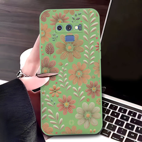 Samsung Galaxy Note 9 Cover - Light Green - D4 - ONation Floral Series - HQ Liquid Silicone Soft Case