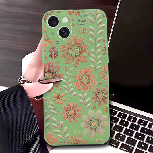 iPhone 15 Cover - Light Green - D4 - ONation Floral Series - HQ Liquid Silicone Soft Case