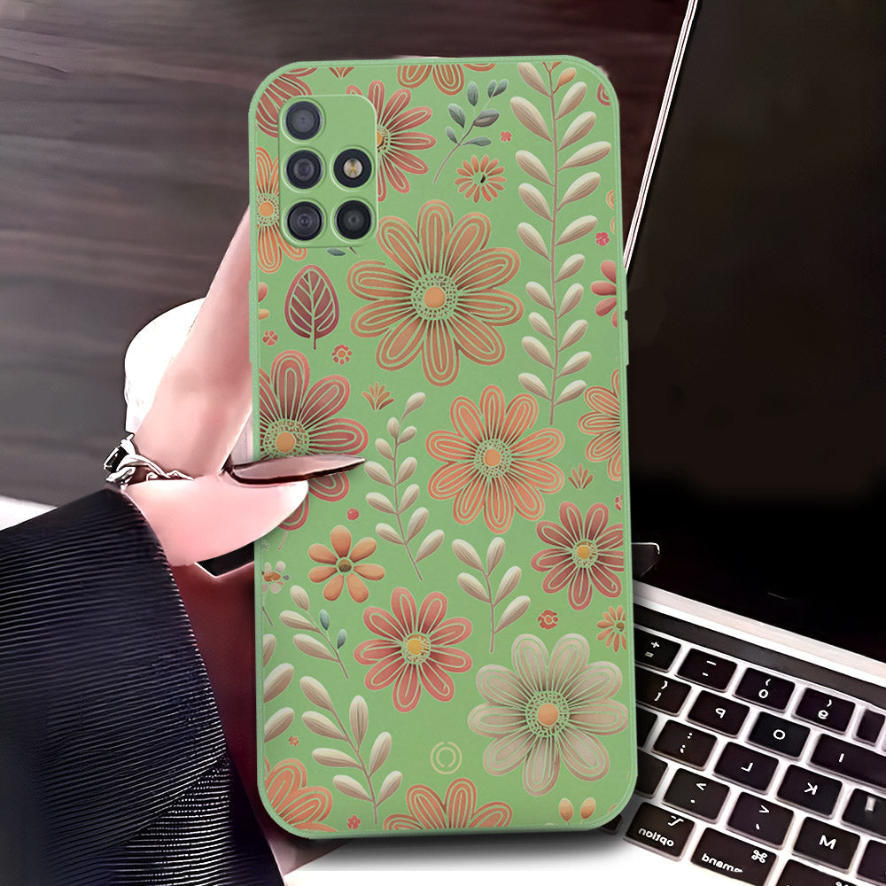 Samsung Galaxy M31s Cover - Light Green - D4 - ONation Floral Series - HQ Liquid Silicone Soft Case