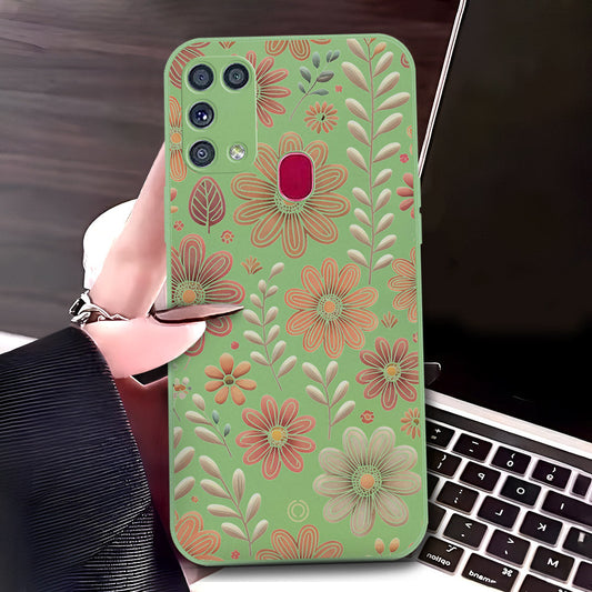 Samsung Galaxy M31 Cover - Light Green - D4 - ONation Floral Series - HQ Liquid Silicone Soft Case