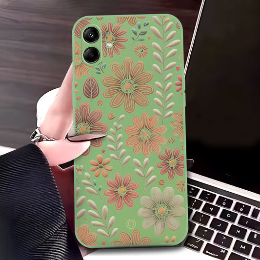 Samsung Galaxy M13 5G Cover - Light Green - D4 - ONation Floral Series - HQ Liquid Silicone Soft Case