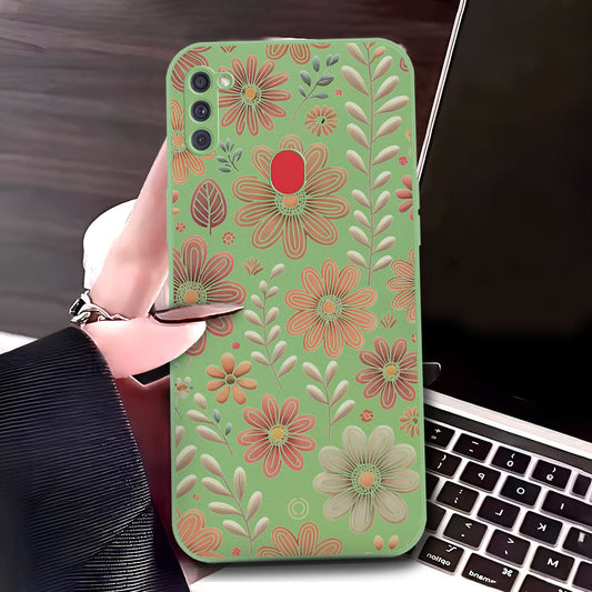 Samsung Galaxy M11 Cover - Light Green - D4 - ONation Floral Series - HQ Liquid Silicone Soft Case