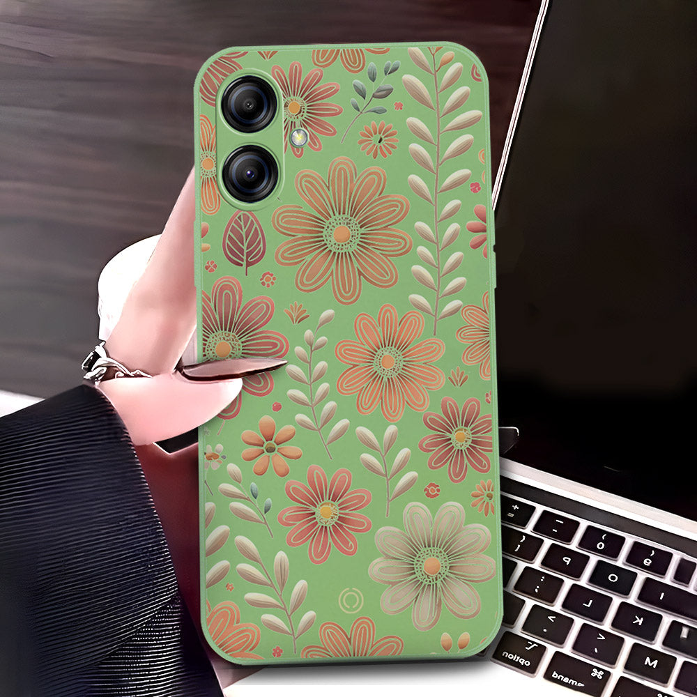 Samsung Galaxy M04 4G Cover - Light Green - D4 - ONation Floral Series - HQ Liquid Silicone Soft Case