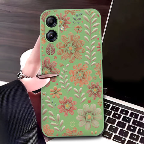 Samsung Galaxy M04 4G Cover - Light Green - D4 - ONation Floral Series - HQ Liquid Silicone Soft Case