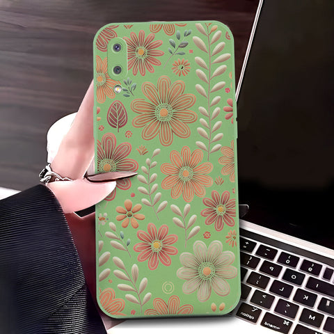Samsung Galaxy M02 Cover - Light Green - D4 - ONation Floral Series - HQ Liquid Silicone Soft Case