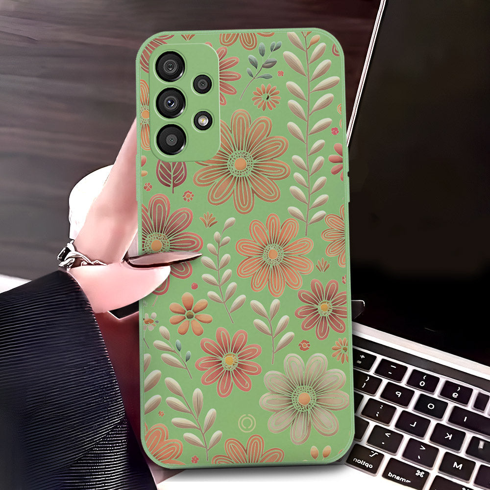Samsung Galaxy A73 5G Cover - Light Green - D4 - ONation Floral Series - HQ Liquid Silicone Soft Case