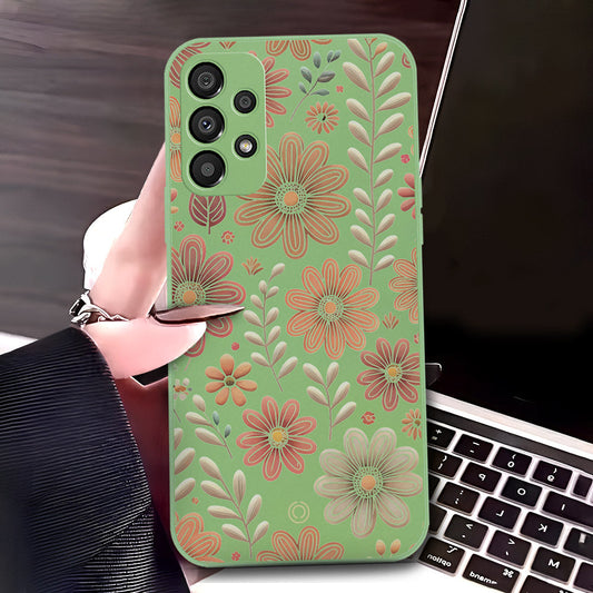 Samsung Galaxy A73 5G Cover - Light Green - D4 - ONation Floral Series - HQ Liquid Silicone Soft Case