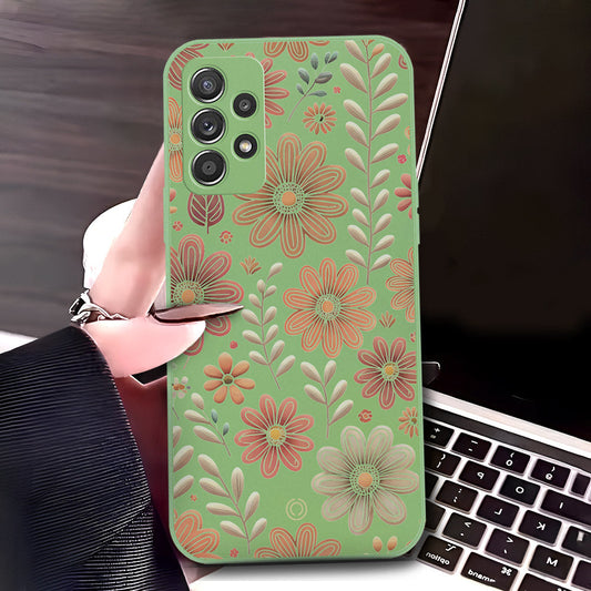 Samsung Galaxy A52s 5G Cover - Light Green - D4 - ONation Floral Series - HQ Liquid Silicone Soft Case