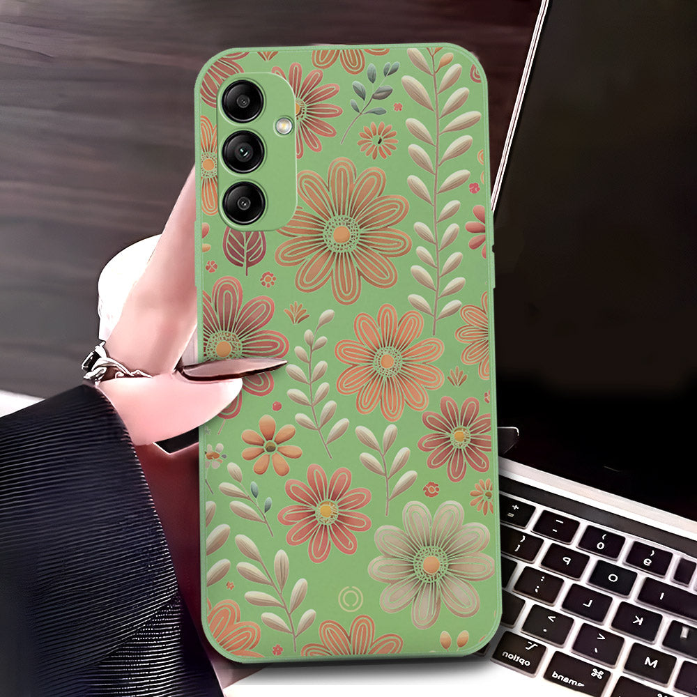 Samsung Galaxy A34 5G Cover - Light Green - D4 - ONation Floral Series - HQ Liquid Silicone Soft Case