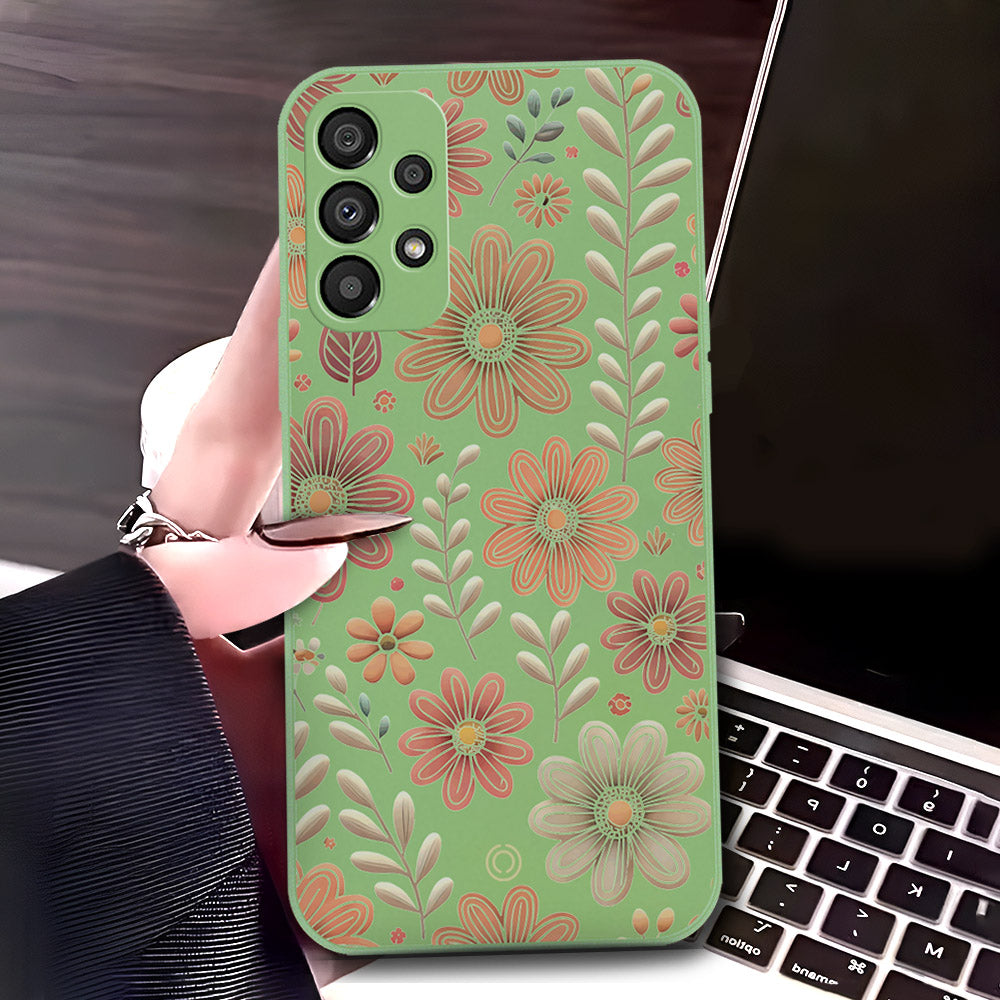 Samsung Galaxy A33 5G Cover - Light Green - D4 - ONation Floral Series - HQ Liquid Silicone Soft Case