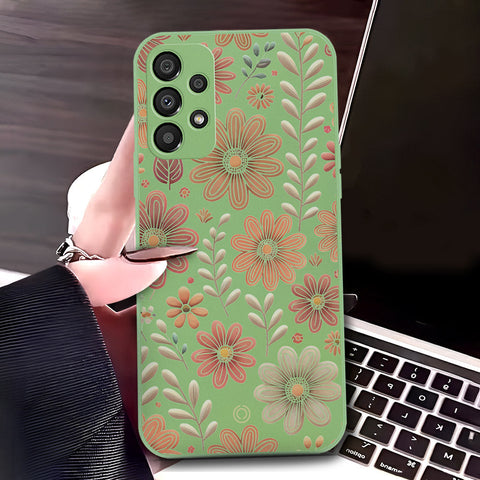 Samsung Galaxy A33 5G Cover - Light Green - D4 - ONation Floral Series - HQ Liquid Silicone Soft Case