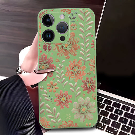 iPhone 14 Pro Cover - Light Green - D4 - ONation Floral Series - HQ Liquid Silicone Soft Case
