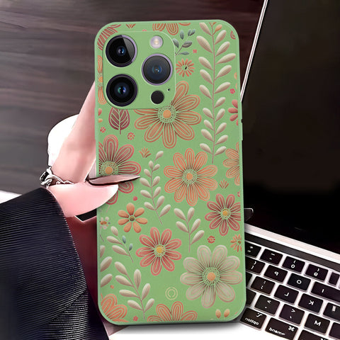 iPhone 14 Pro Cover - Light Green - D4 - ONation Floral Series - HQ Liquid Silicone Soft Case