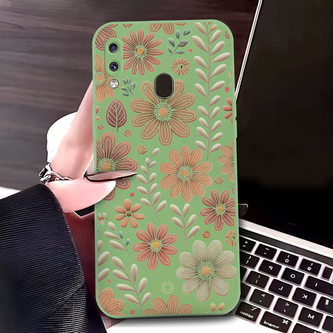 Samsung Galaxy A30 Cover - Light Green - D4 - ONation Floral Series - HQ Liquid Silicone Soft Case