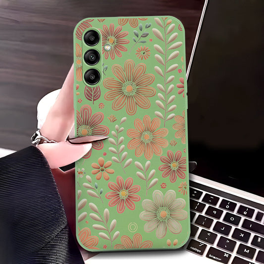 Samsung Galaxy A24 4G Cover - Light Green - D4 - ONation Floral Series - HQ Liquid Silicone Soft Case