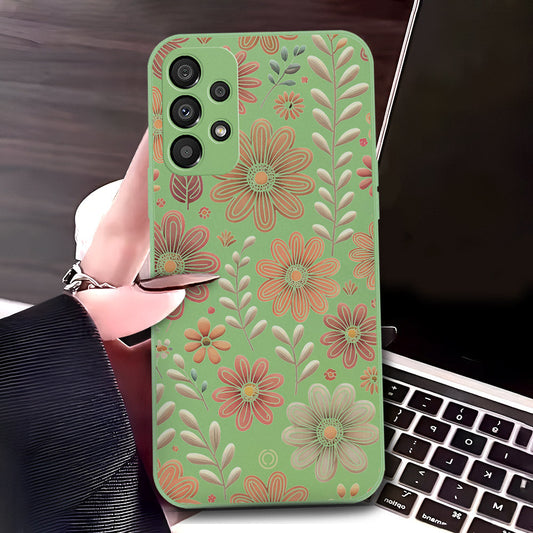 Samsung Galaxy A13 Cover - Light Green - D4 - ONation Floral Series - HQ Liquid Silicone Soft Case