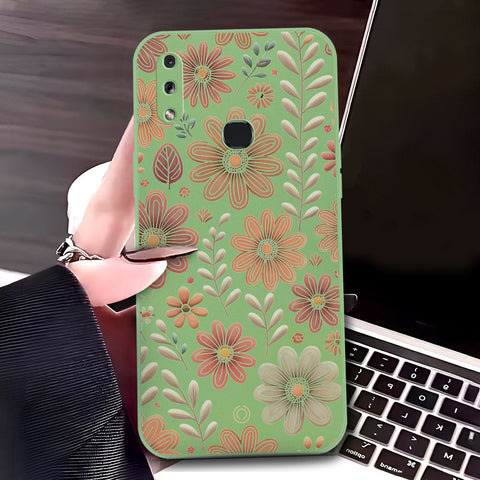 Samsung Galaxy A10s Cover - Light Green - D4 - ONation Floral Series - HQ Liquid Silicone Soft Case
