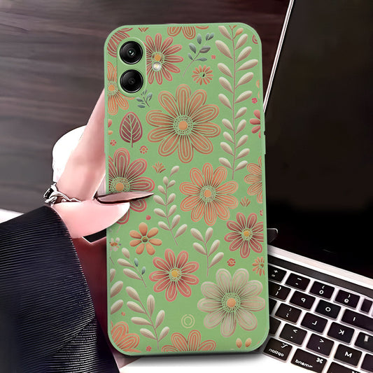 Samsung Galaxy A04 Cover - Light Green - D4 - ONation Floral Series - HQ Liquid Silicone Soft Case