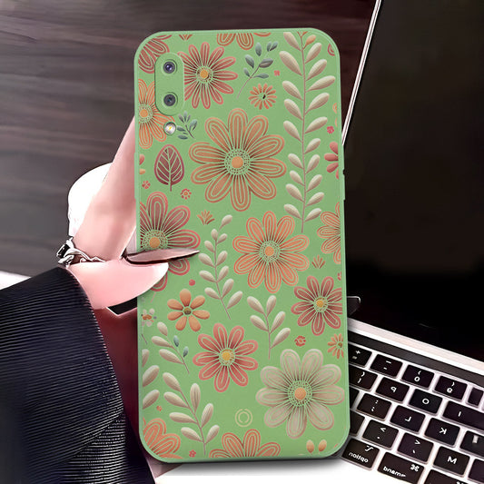 Samsung Galaxy A02 Cover - Light Green - D4 - ONation Floral Series - HQ Liquid Silicone Soft Case
