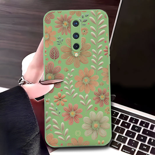 OnePlus 8 Cover - Light Green - D4 - ONation Floral Series - HQ Liquid Silicone Soft Case