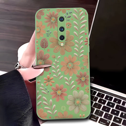 OnePlus 8 Cover - Light Green - D4 - ONation Floral Series - HQ Liquid Silicone Soft Case