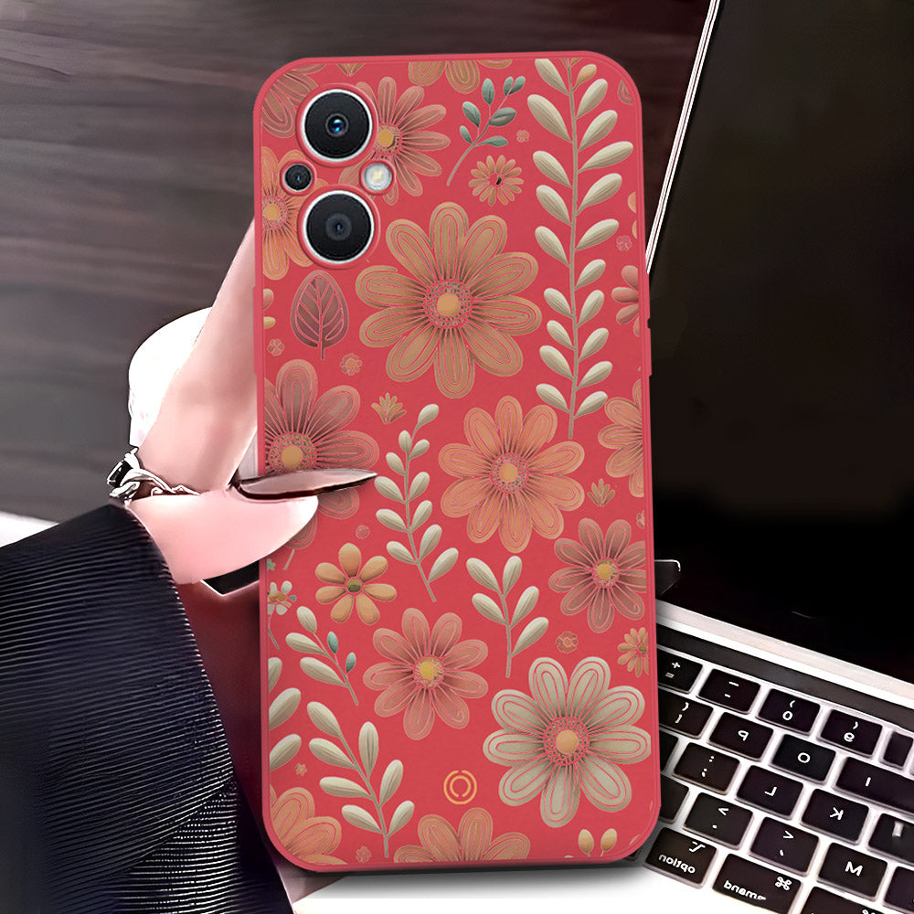 Oppo Reno7 Z 5G Cover - Red - D4 - ONation Floral Series - HQ Liquid Silicone Soft Case