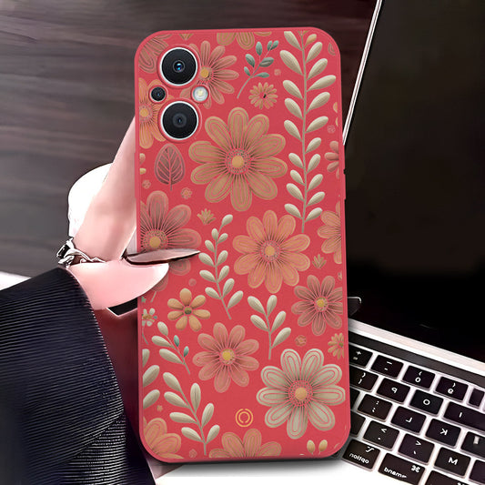 Oppo Reno7 Z 5G Cover - Red - D4 - ONation Floral Series - HQ Liquid Silicone Soft Case