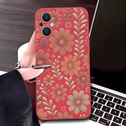 Oppo Reno7 Z 5G Cover - Red - D4 - ONation Floral Series - HQ Liquid Silicone Soft Case